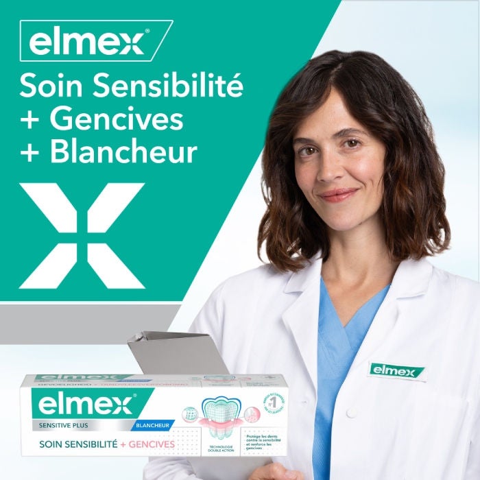 Dentifrice elmex® Sensitive Plus Soin Sensibilité + Gencives Blancheur benefit 1