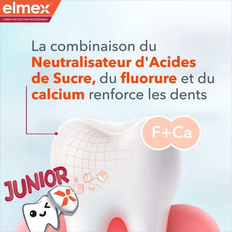 Dentifrice elmex® Anti-caries Professional Junior Bouclier Anti-Sucre 6-12 ans  benefit 3