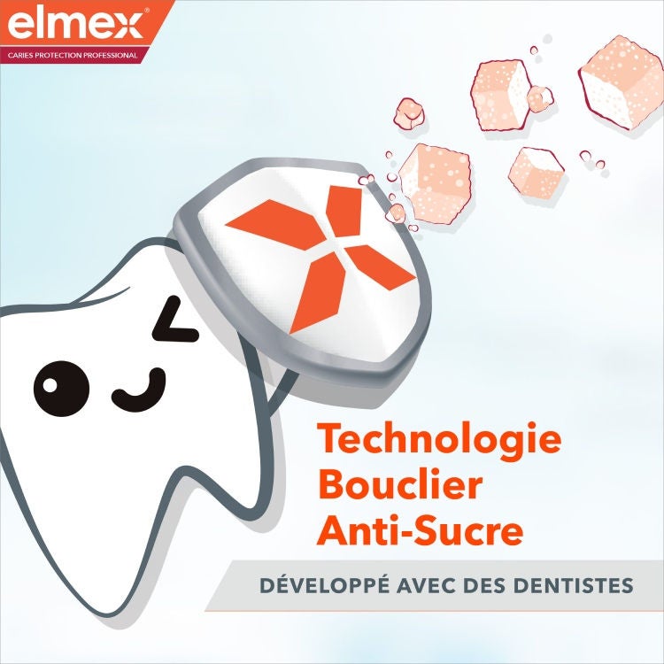 Dentifrice elmex® Anti-caries Professional Junior Bouclier Anti-Sucre 6-12 ans  benefit 4