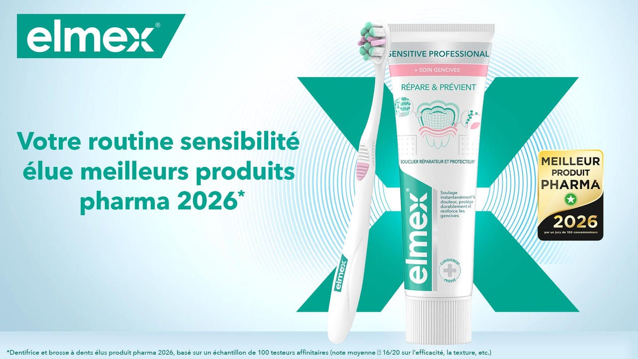 Gamme Elmex Sensitive Professional élue meilleur produit pharma 2026 pour le soin des dents sensibles.