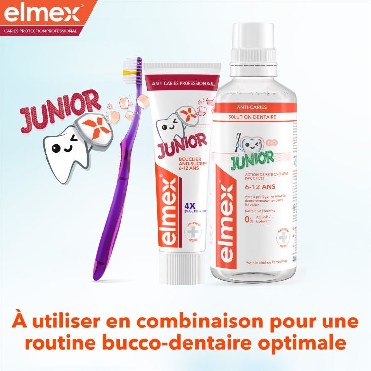 Dentifrice elmex® Anti-caries Professional Junior Bouclier Anti-Sucre 6-12 ans  benefit 7