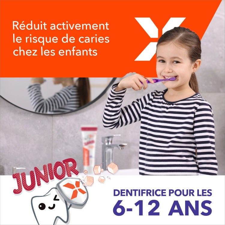 Dentifrice elmex® Anti-caries Professional Junior Bouclier Anti-Sucre 6-12 ans  benefit 1