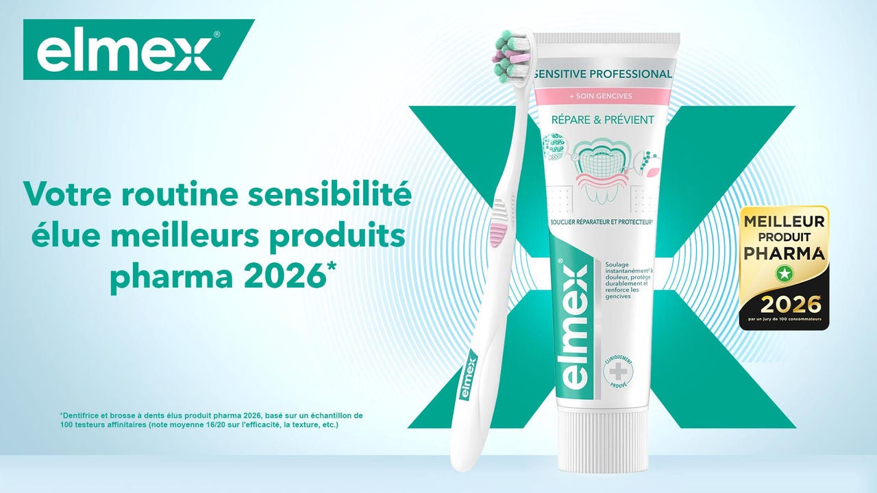 Gamme Elmex Sensitive Professional élue meilleur produit pharma 2026 pour le soin des dents sensibles.